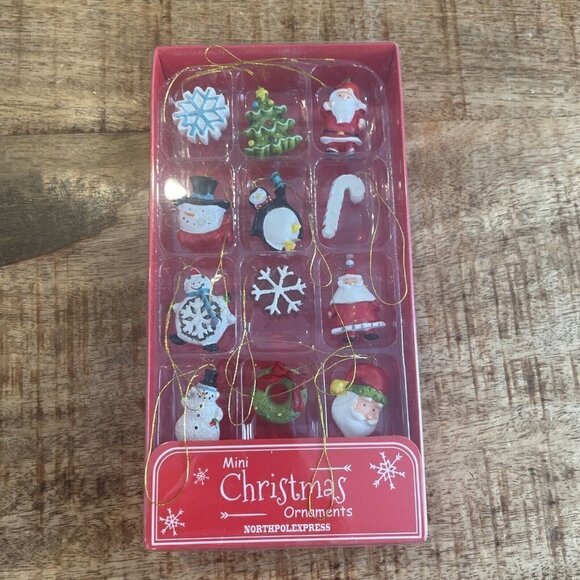 Mini Resin Christmas Ornaments Set of 12 Classic Christmas Decorations Small - Picture 2 of 6